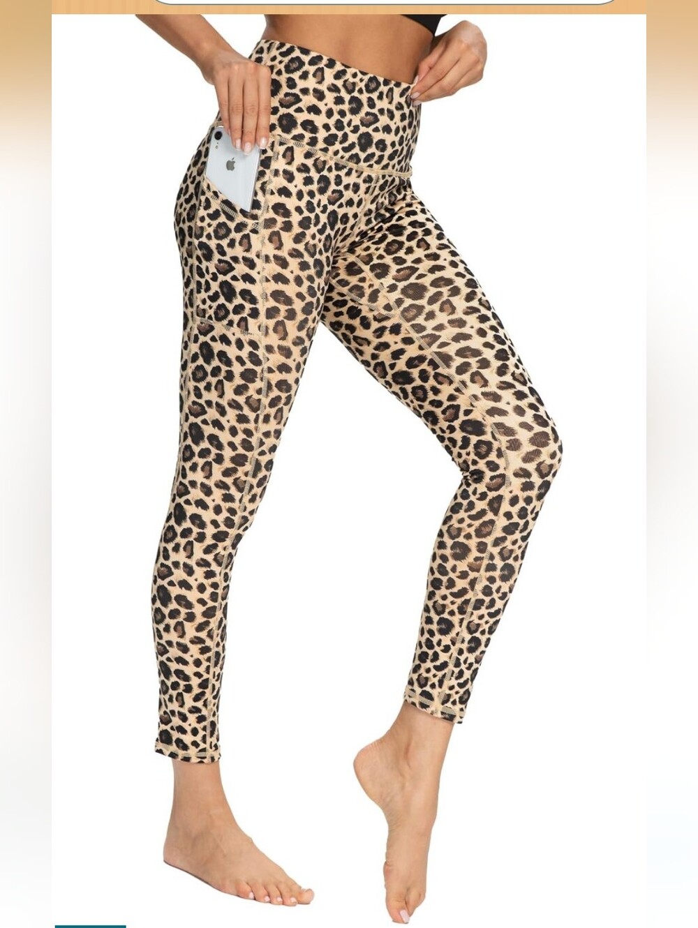 Leopard Print Leggings Medium NEW Pockets Gym Pants Activewear Yoga Slimming